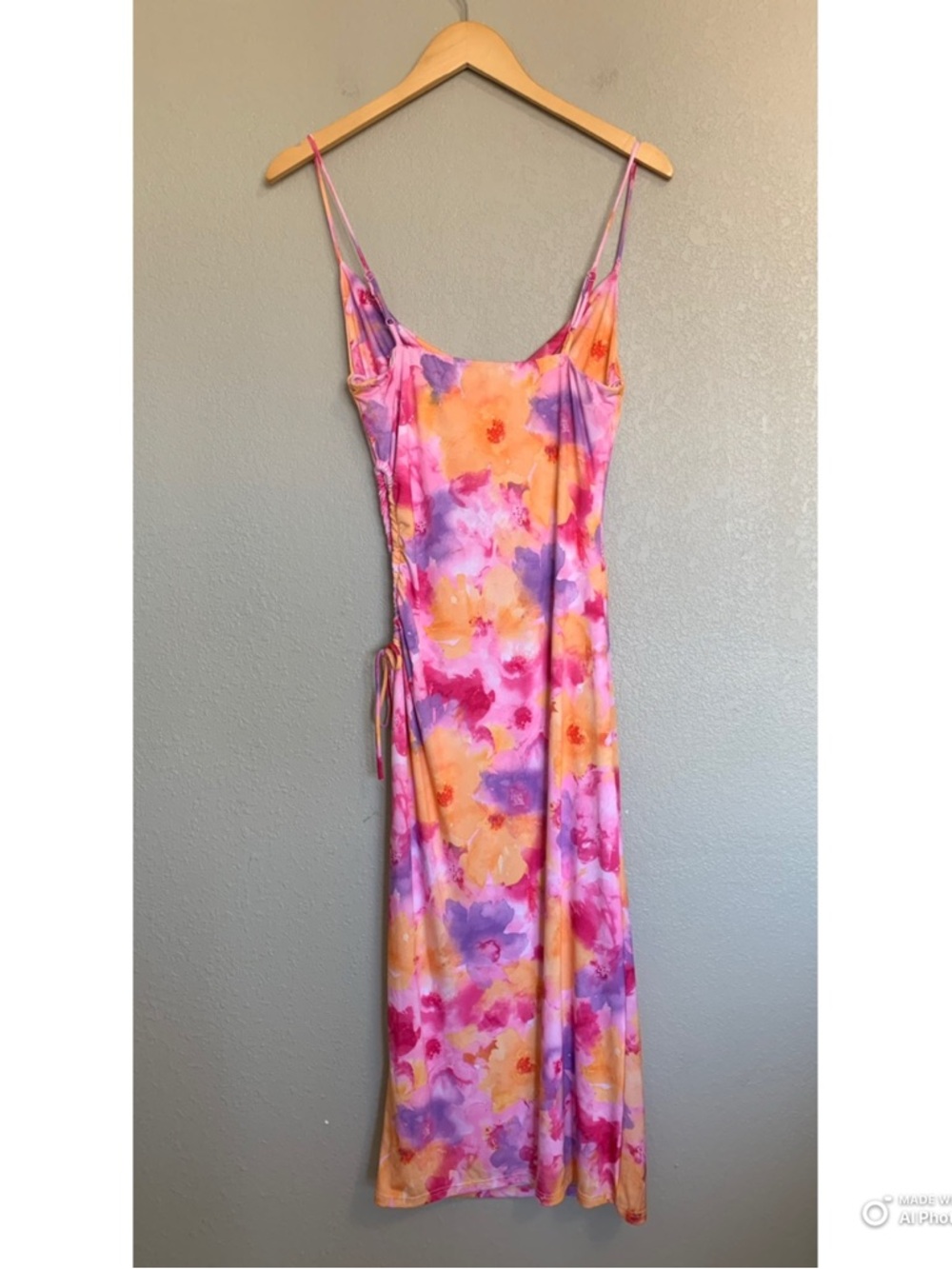 Floral Tie-Dye Cutout Slip Midi Dress - Pink & Purple - Picture 9 of 16